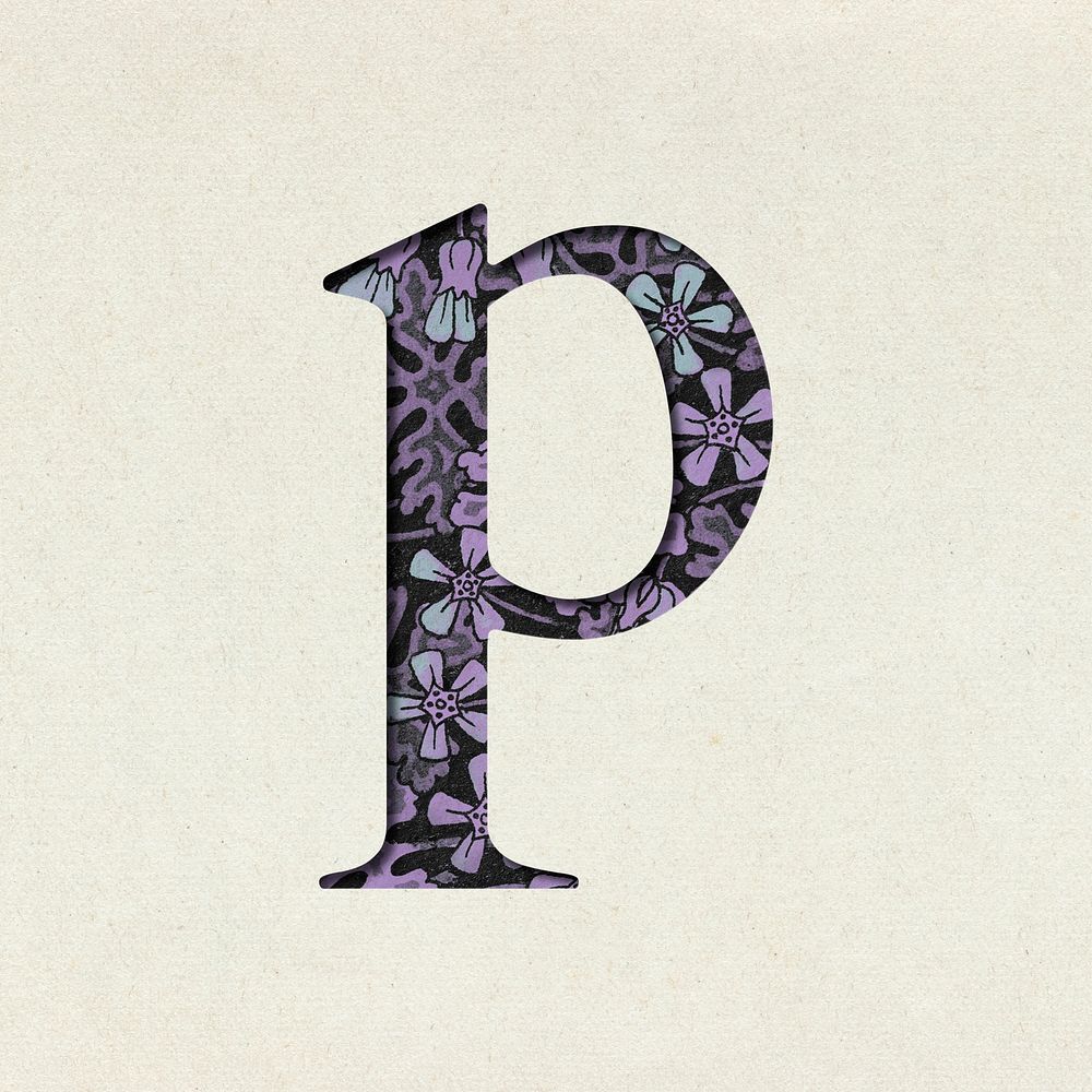 Vintage purple letter P psd typography