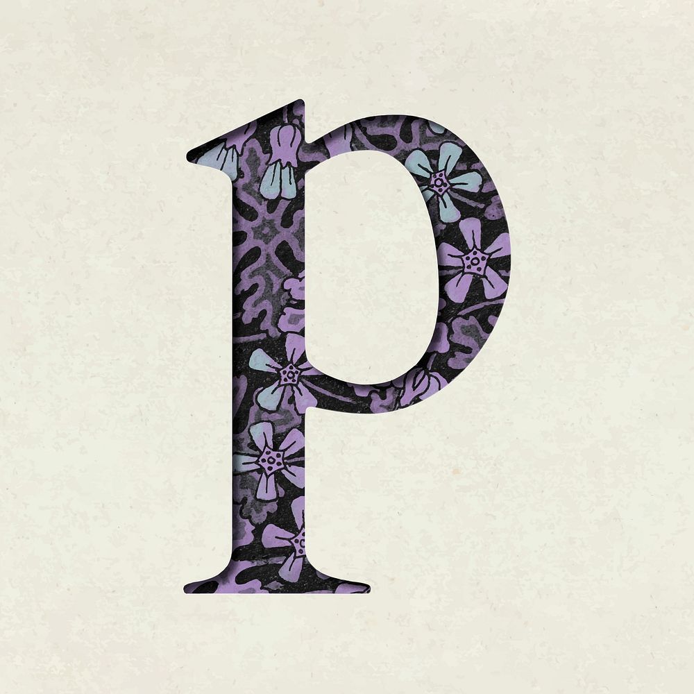 Vintage floral purple lowercase letter p vector typography