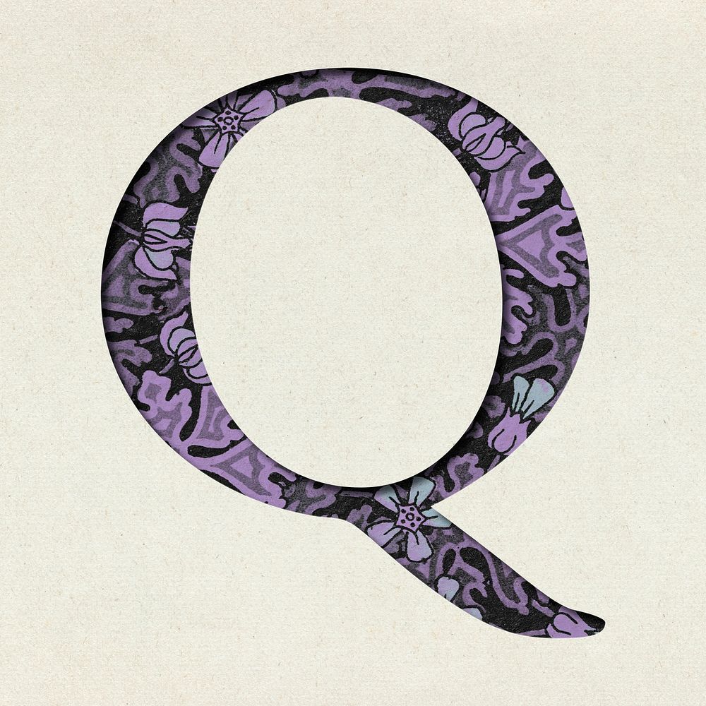 Vintage purple letter psd Q typography