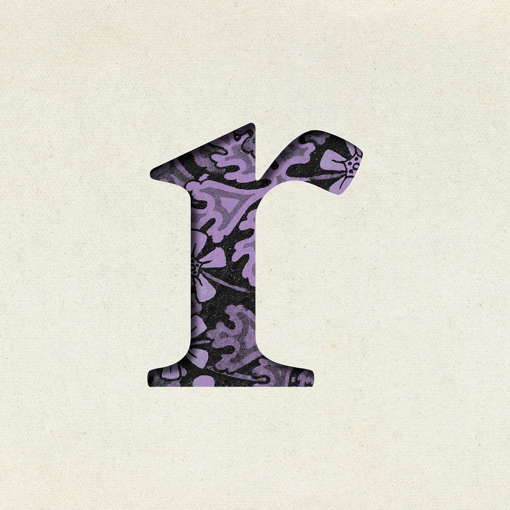 Vintage purple letter R psd typography