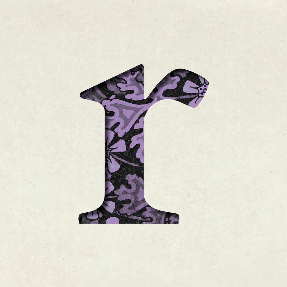 Vintage floral purple lowercase letter r vector typography