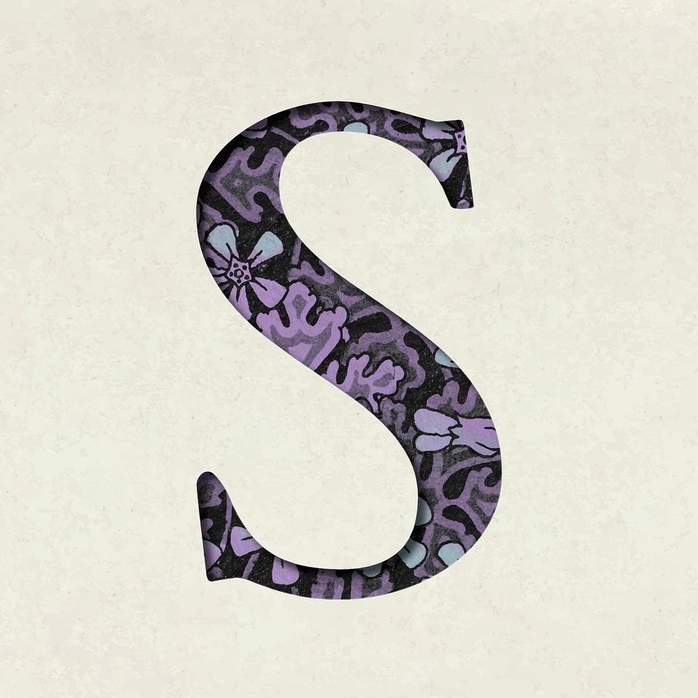 Vintage purple vector letter S typography