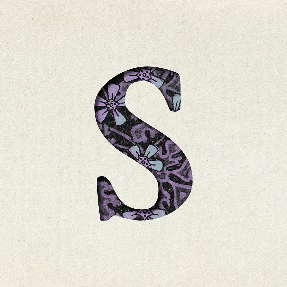 Vintage purple lowercase letter S psd typography