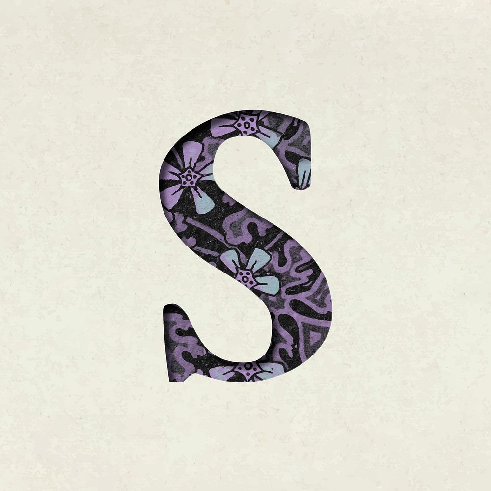 Vintage floral purple lowercase letter s vector typography
