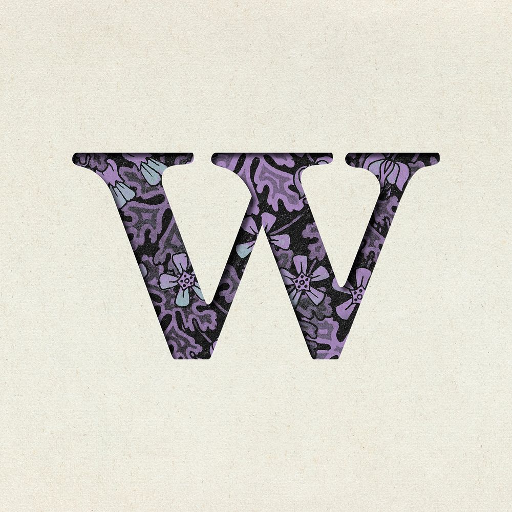 Vintage purple letter W psd typography