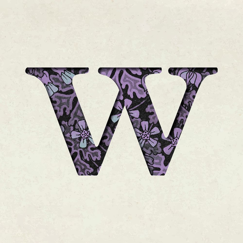 Vintage floral purple lowercase letter w vector typography