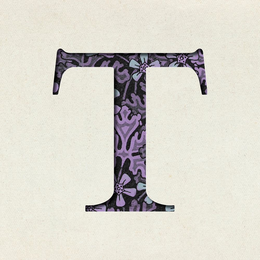 Vintage purple letter psd T typography