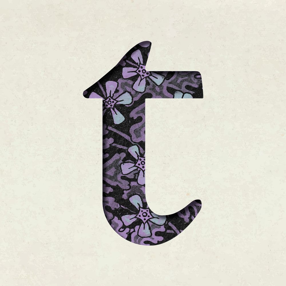 Vintage floral purple lowercase letter t vector typography