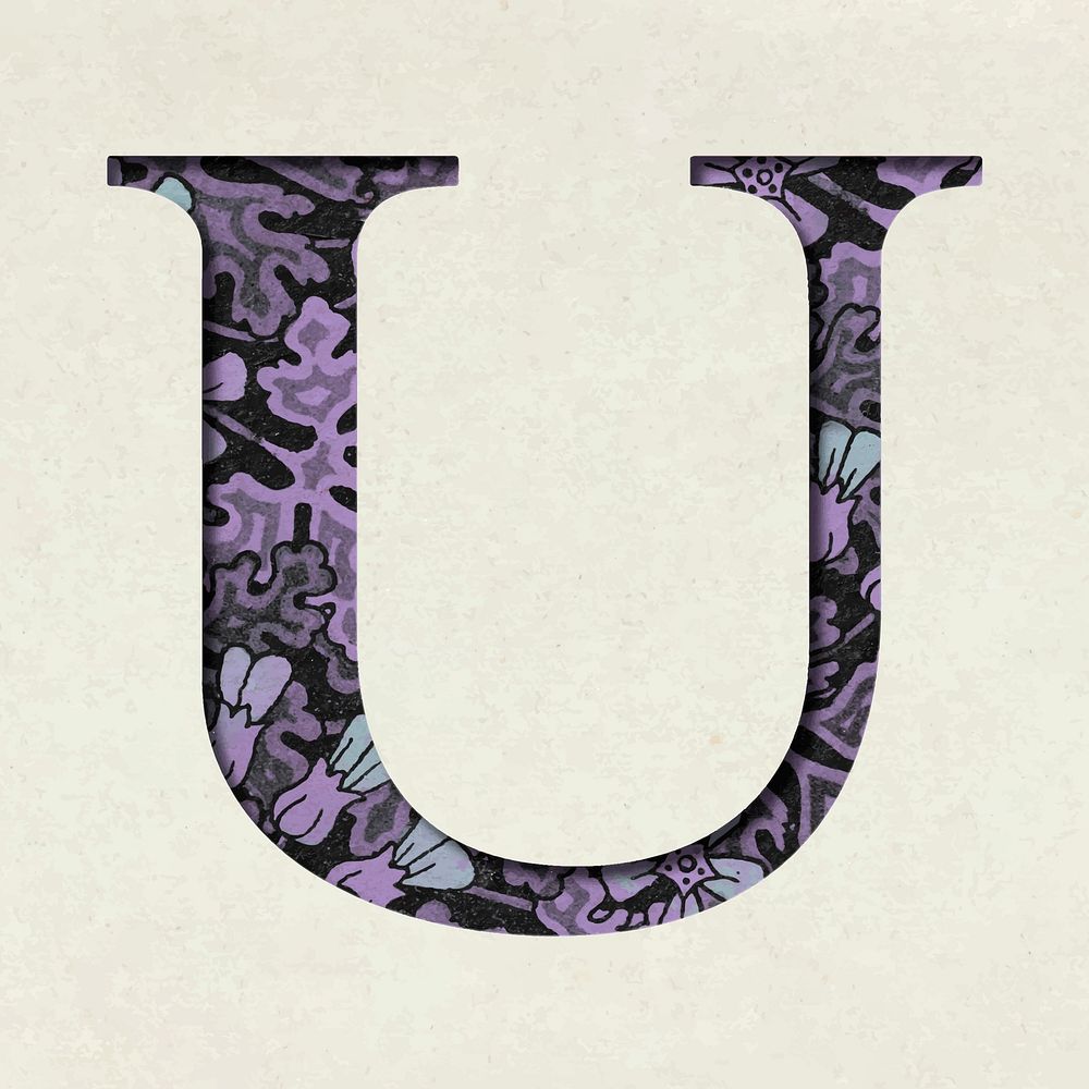 Vintage purple vector letter U typography