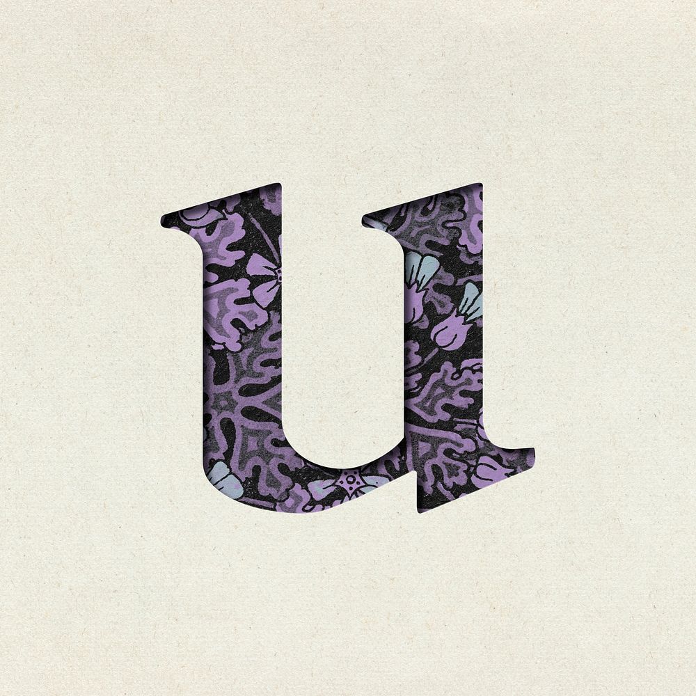 Vintage purple letter U psd typography