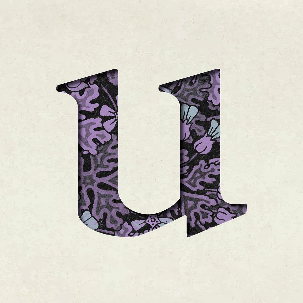 Vintage floral purple lowercase letter u vector typography