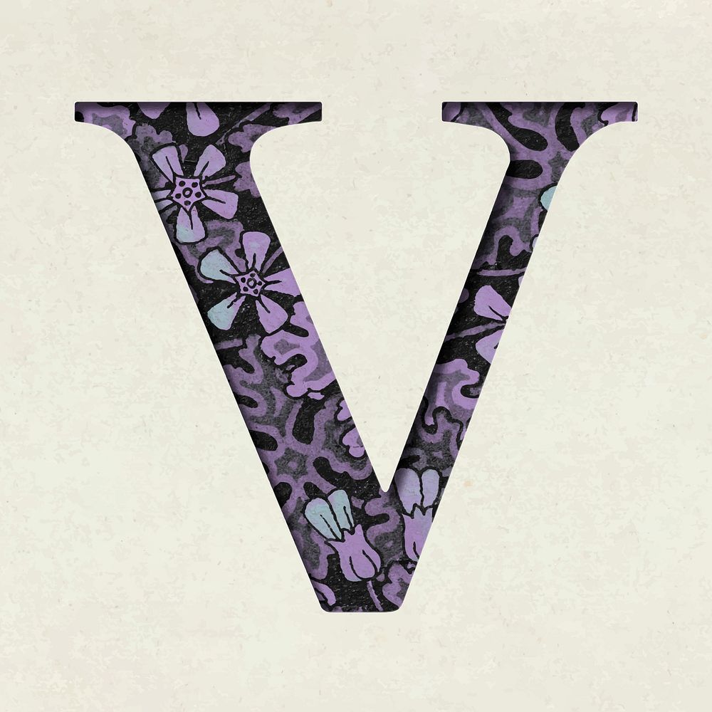 Vintage purple vector letter V typography