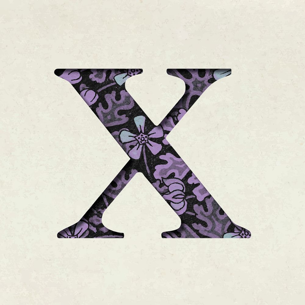 Vintage floral purple lowercase letter x vector typography
