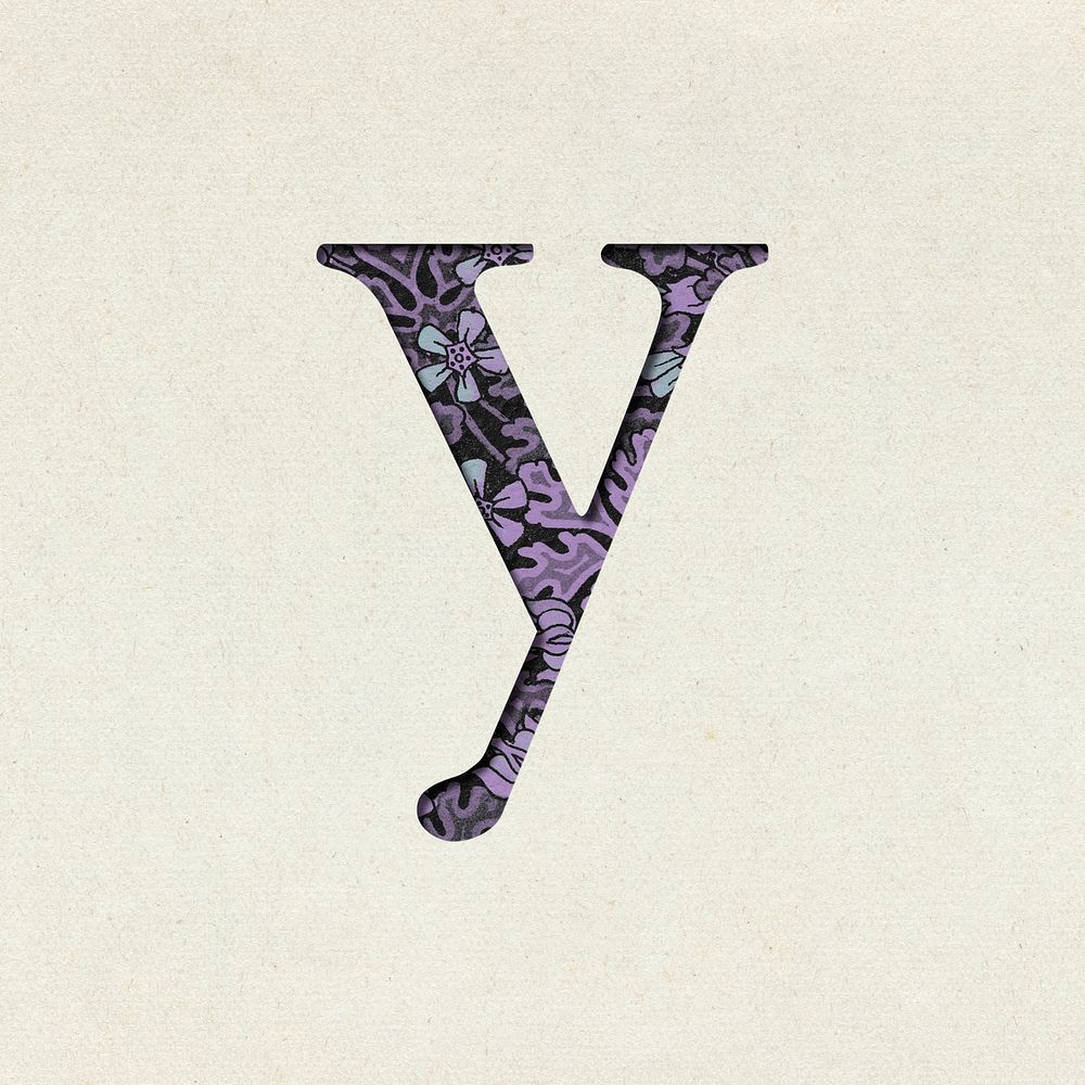 Vintage floral purple letter Y psd typography