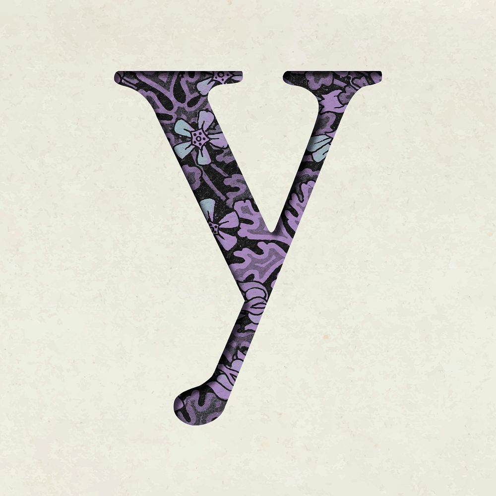 Vintage floral purple lowercase letter y vector typography