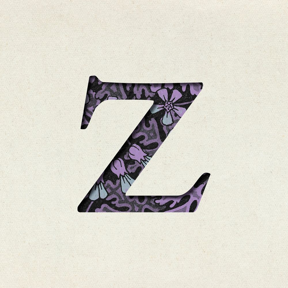 Vintage purple letter Z psd typography