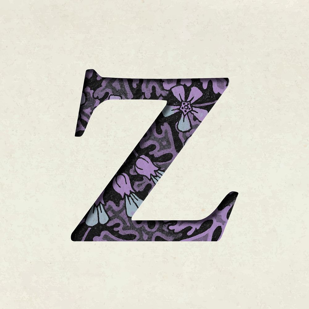 Vintage floral purple lowercase letter z vector typography