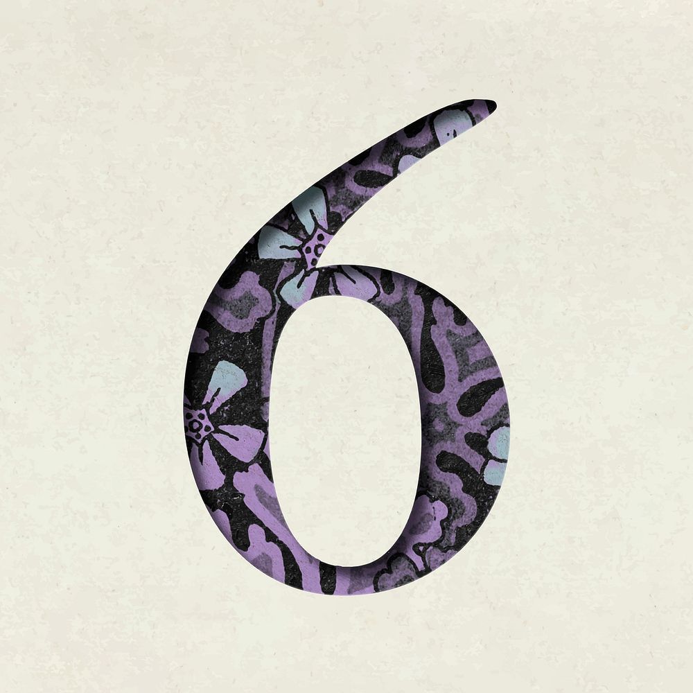 Vintage vector purple number six typography