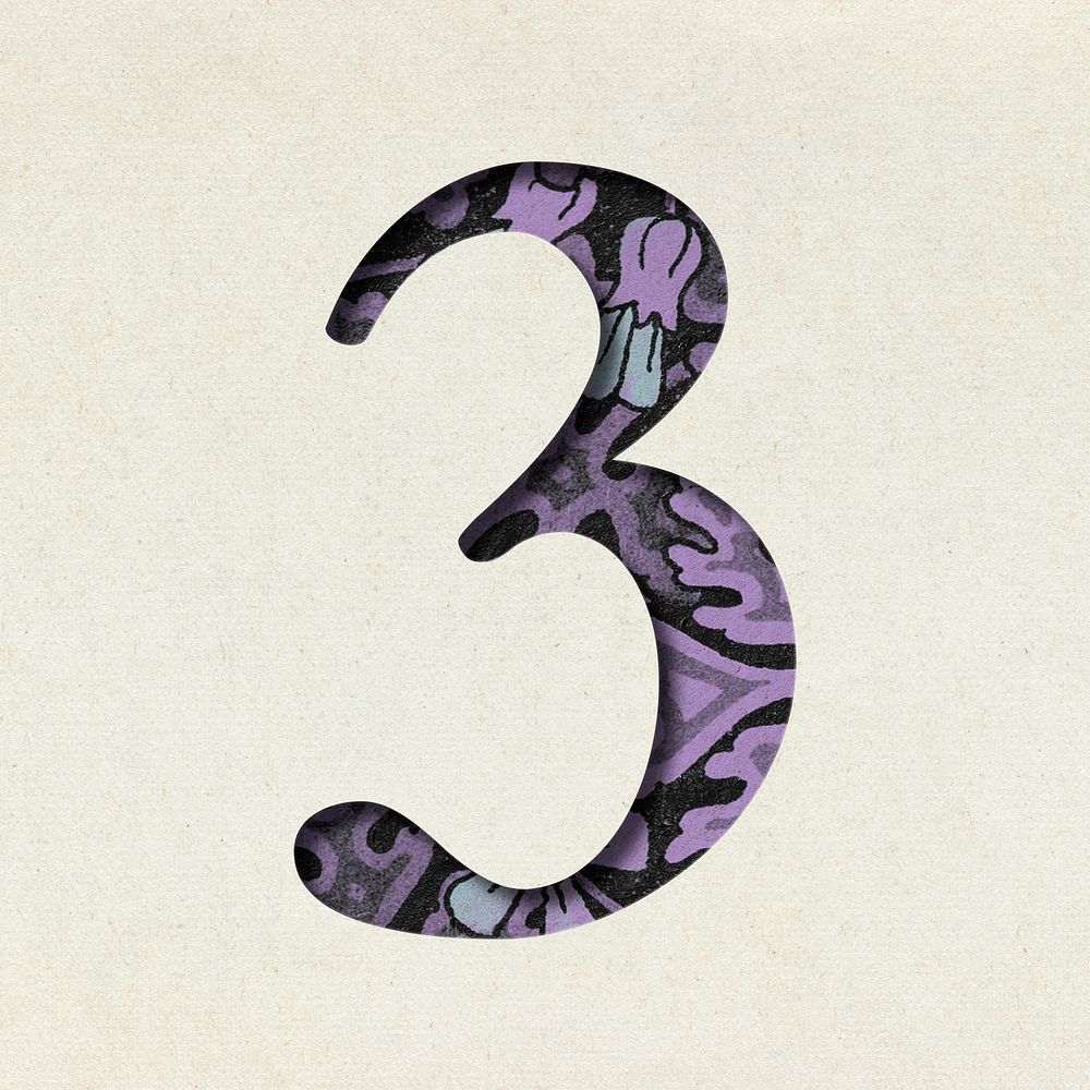 Vintage purple number 3 psd typography