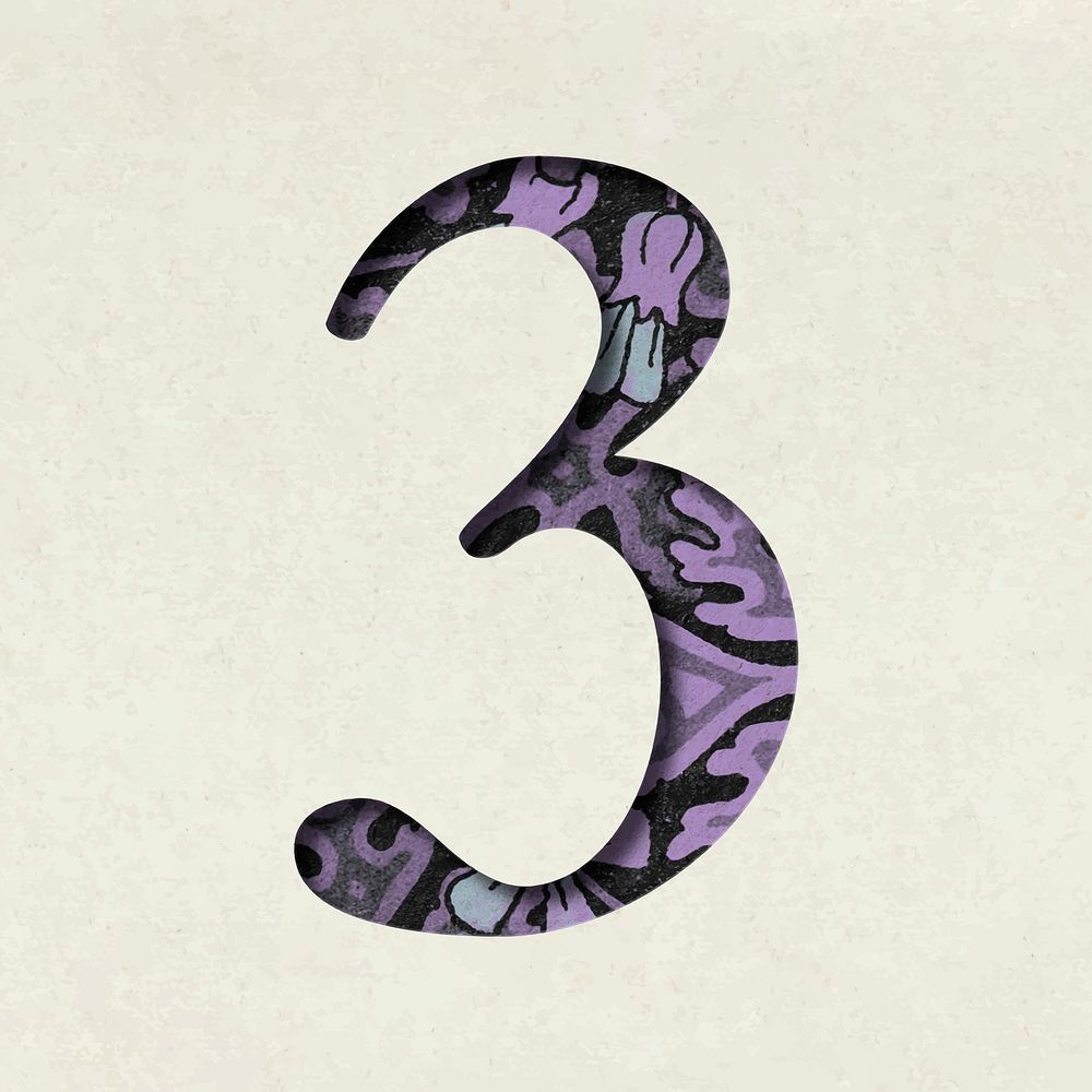 Vintage vector purple number three typography
