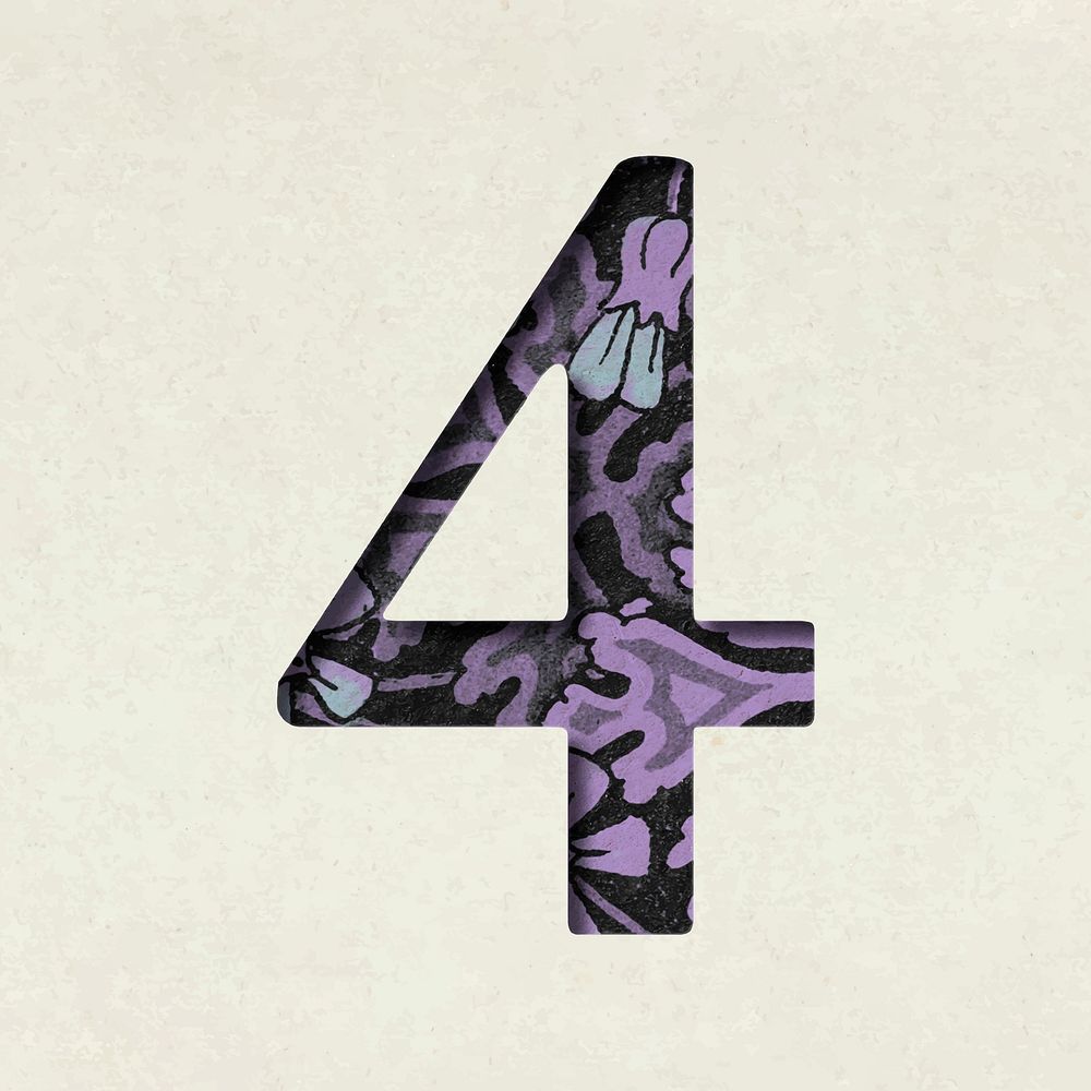 Vintage vector purple number four typography