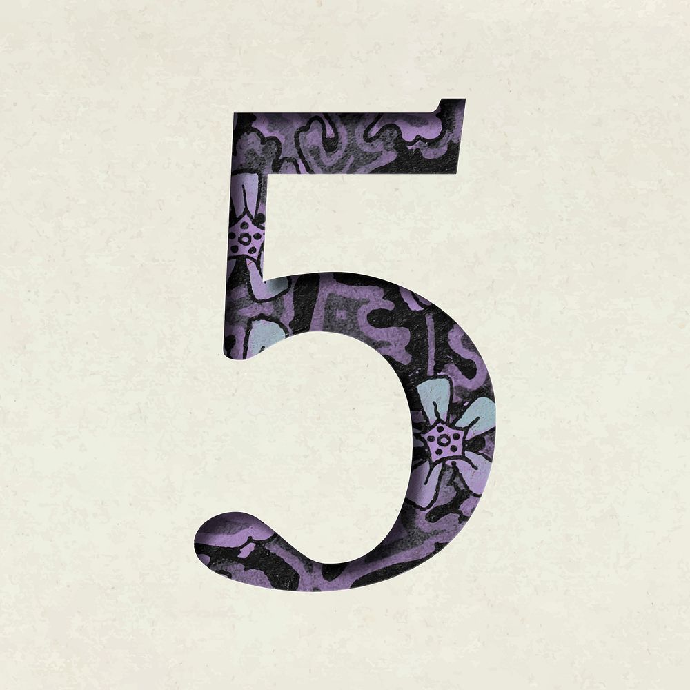 Vintage vector purple number five typography
