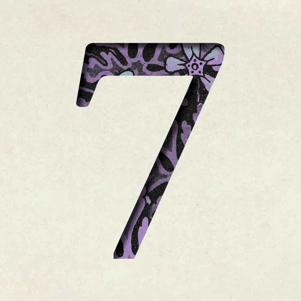 Vintage vector purple number seven typography