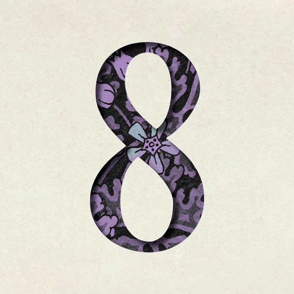 Vintage vector purple number eight typography