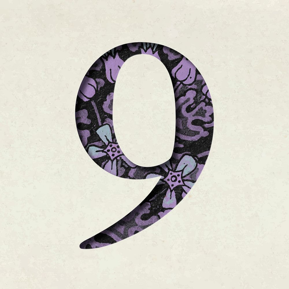 Vintage vector purple number nine typography