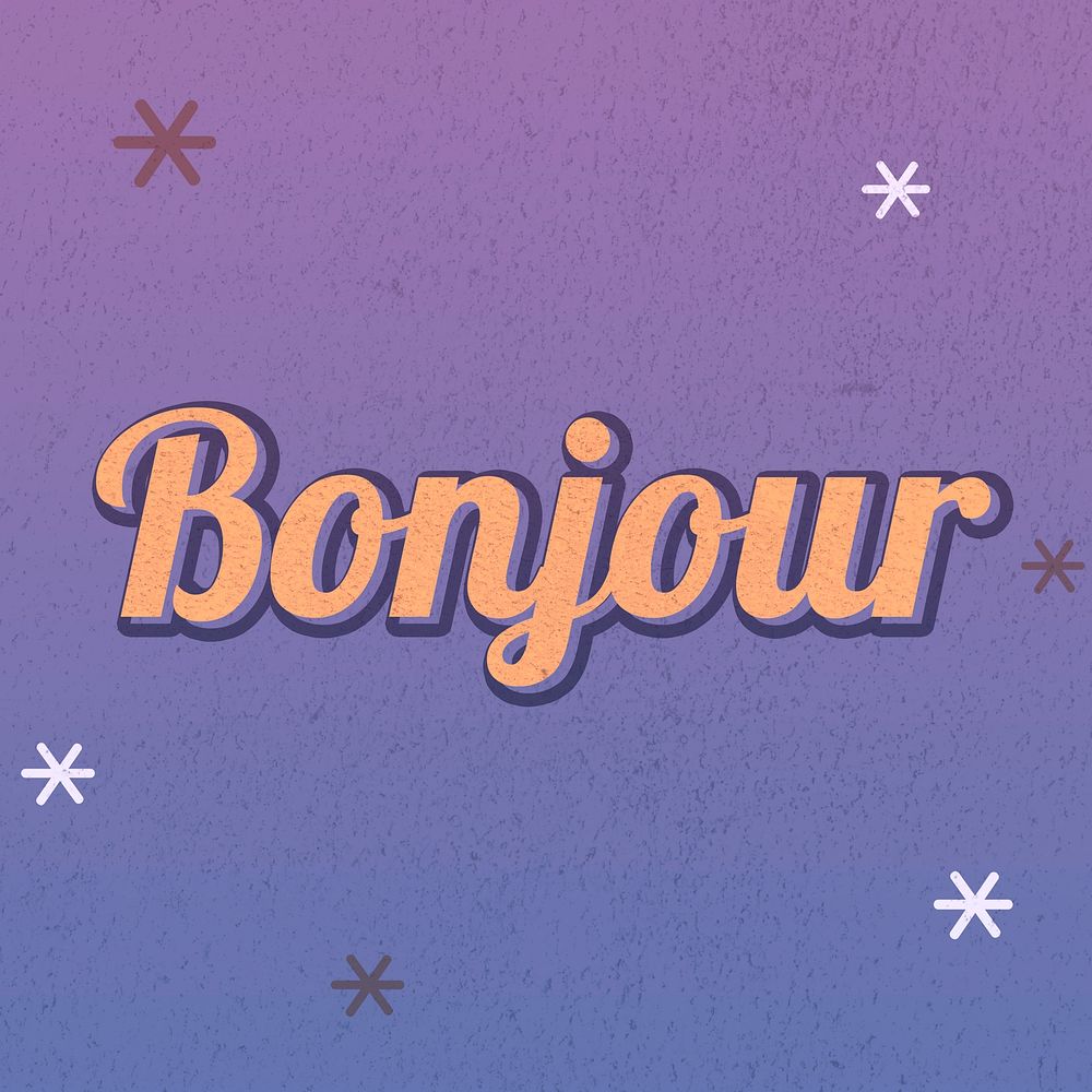 Bonjour typography retro purple night sky