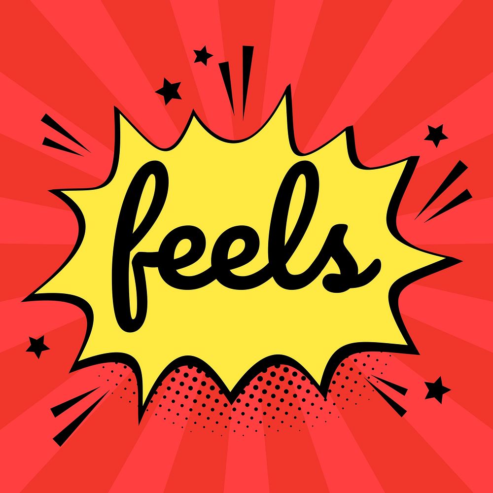 Feels word comic speech bubble colorful calligraphy