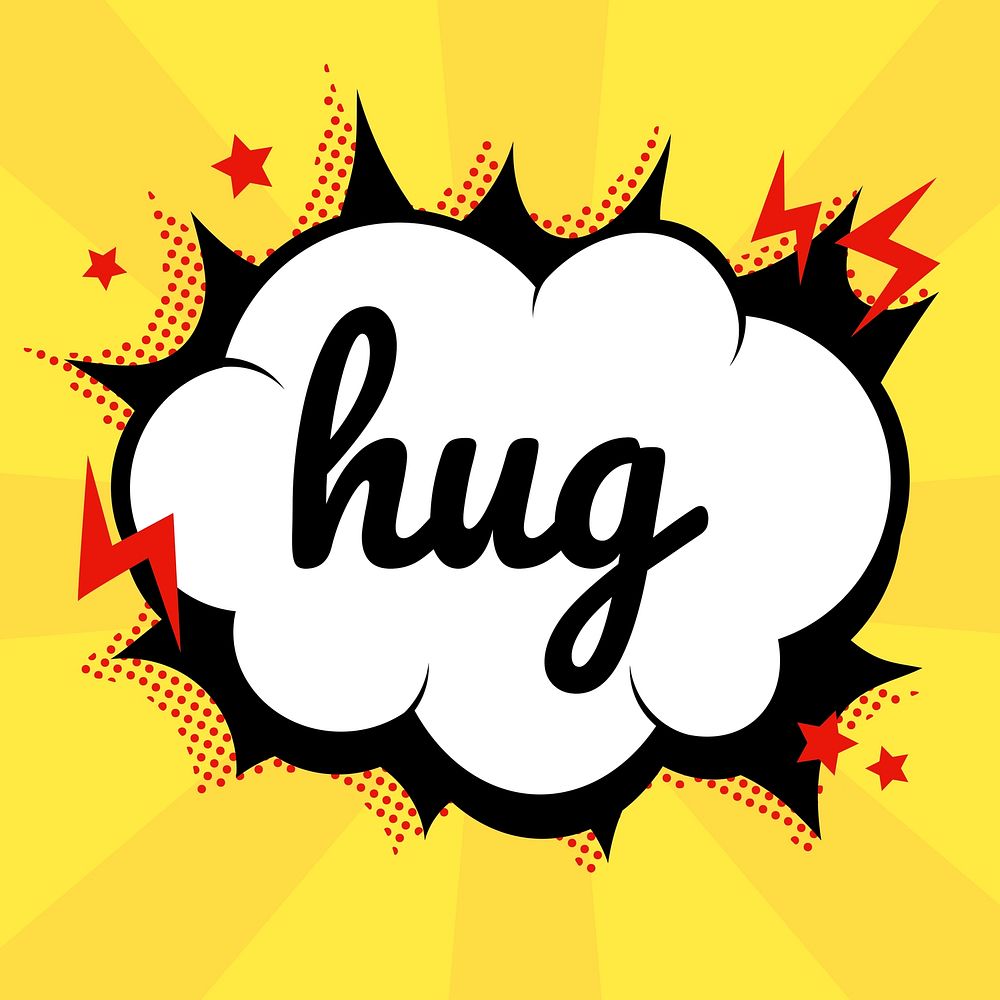 Hug word comic speech bubble calligraphy clipart