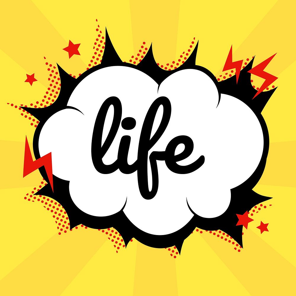 Life word comic speech bubble calligraphy clipart