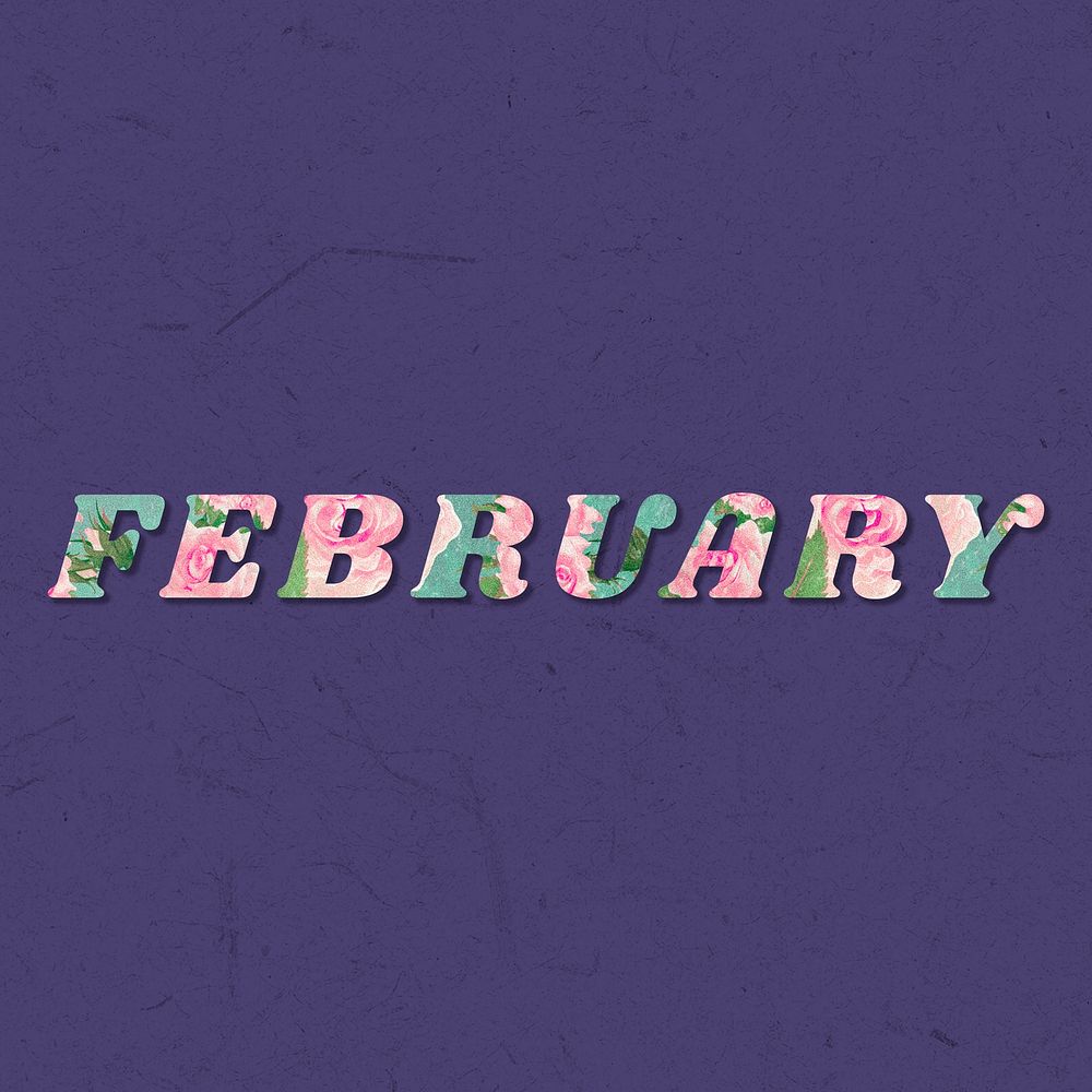 February month bold floral pattern font