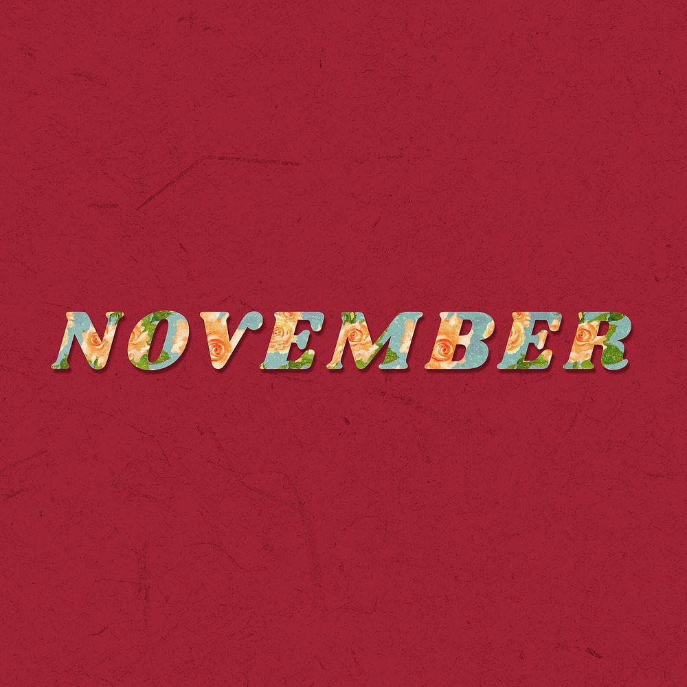 November month bold floral pattern font