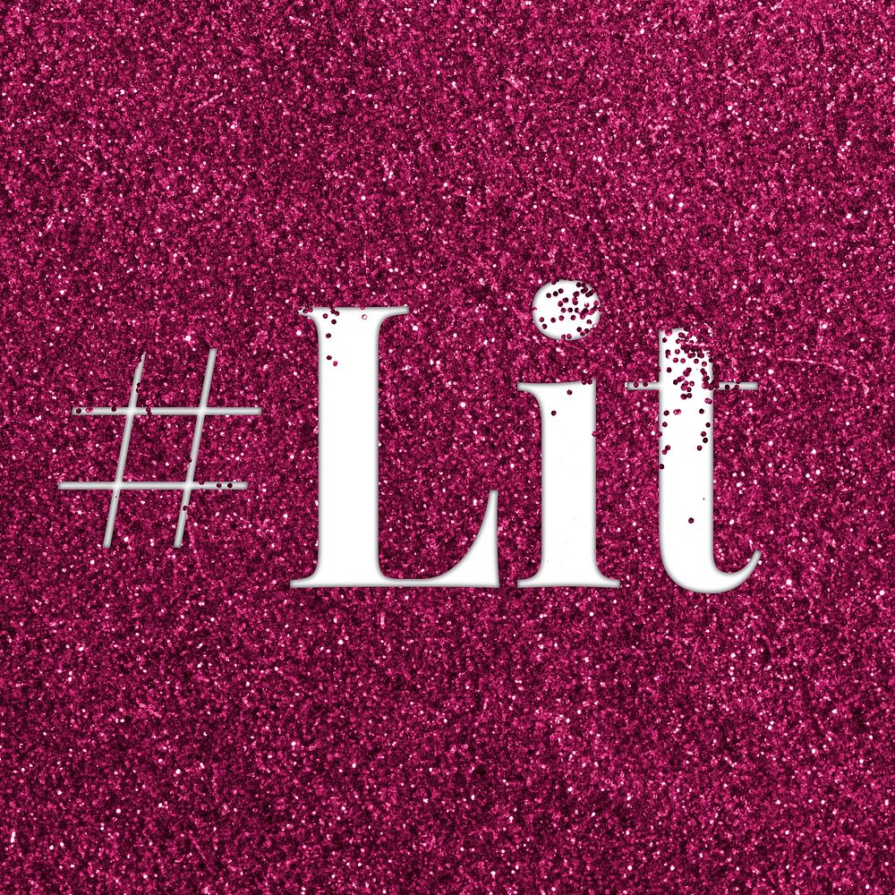 Hashtag lit ruby glitter text typography