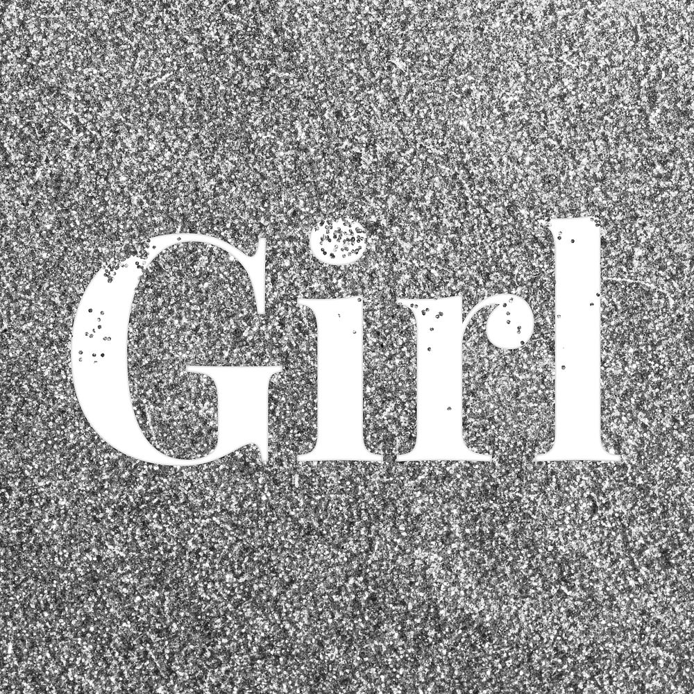 Gray glitter girl text typography festive effect