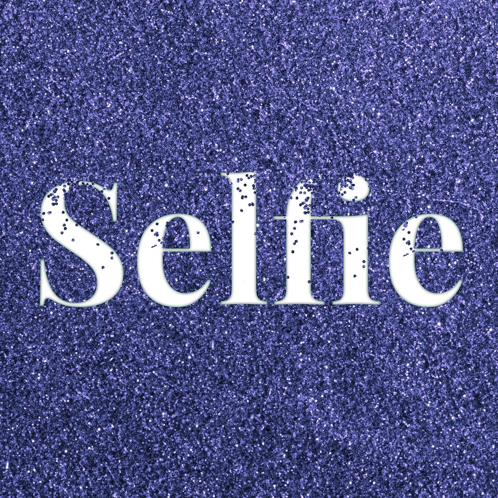 Selfie dark blue glitter word typography