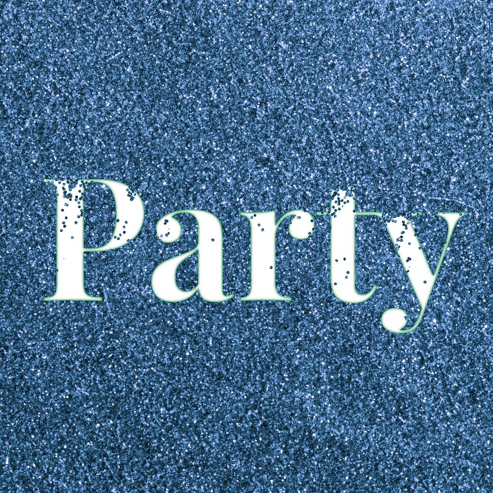 Blue glitter party text typography festive effect