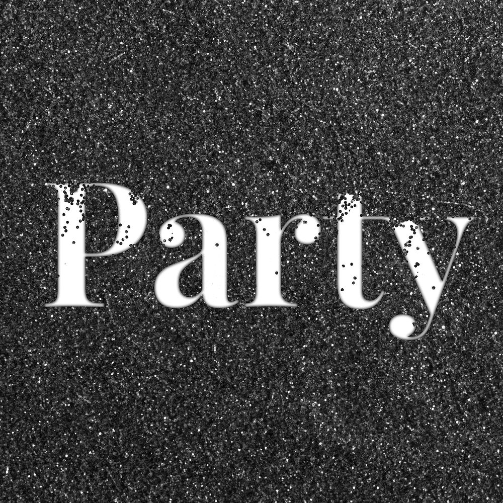 Party black glitter word typography