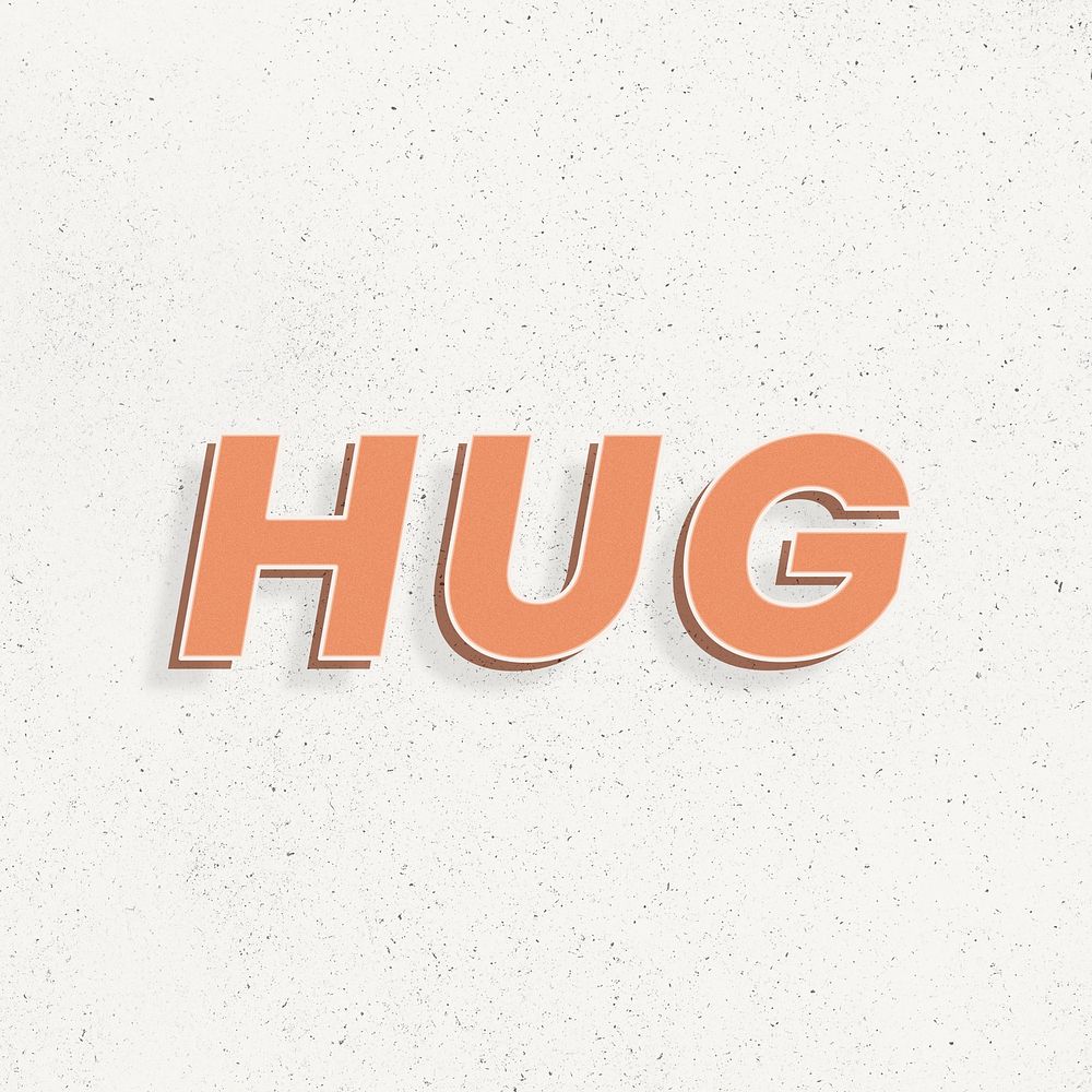 Hug word retro 3d effect typography lettering