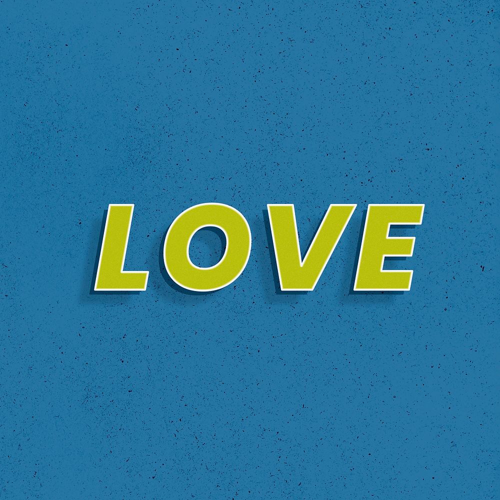 Word love retro lettering shadow typography