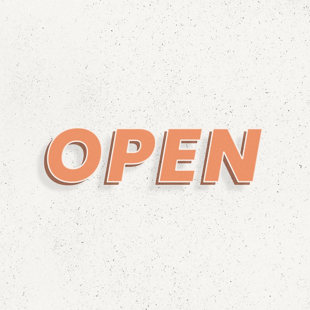 Retro open word bold text typography 3d effect