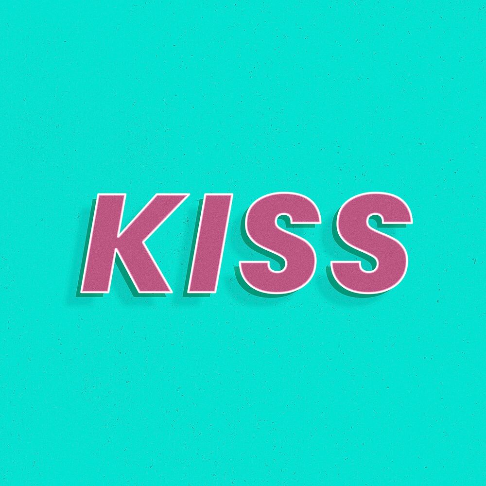 Retro kiss word bold text typography 3d effect