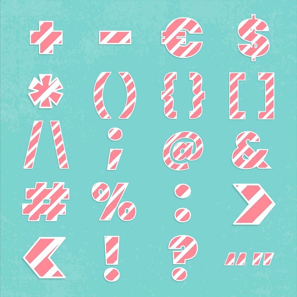 Pink symbol set typography psd strip pattern