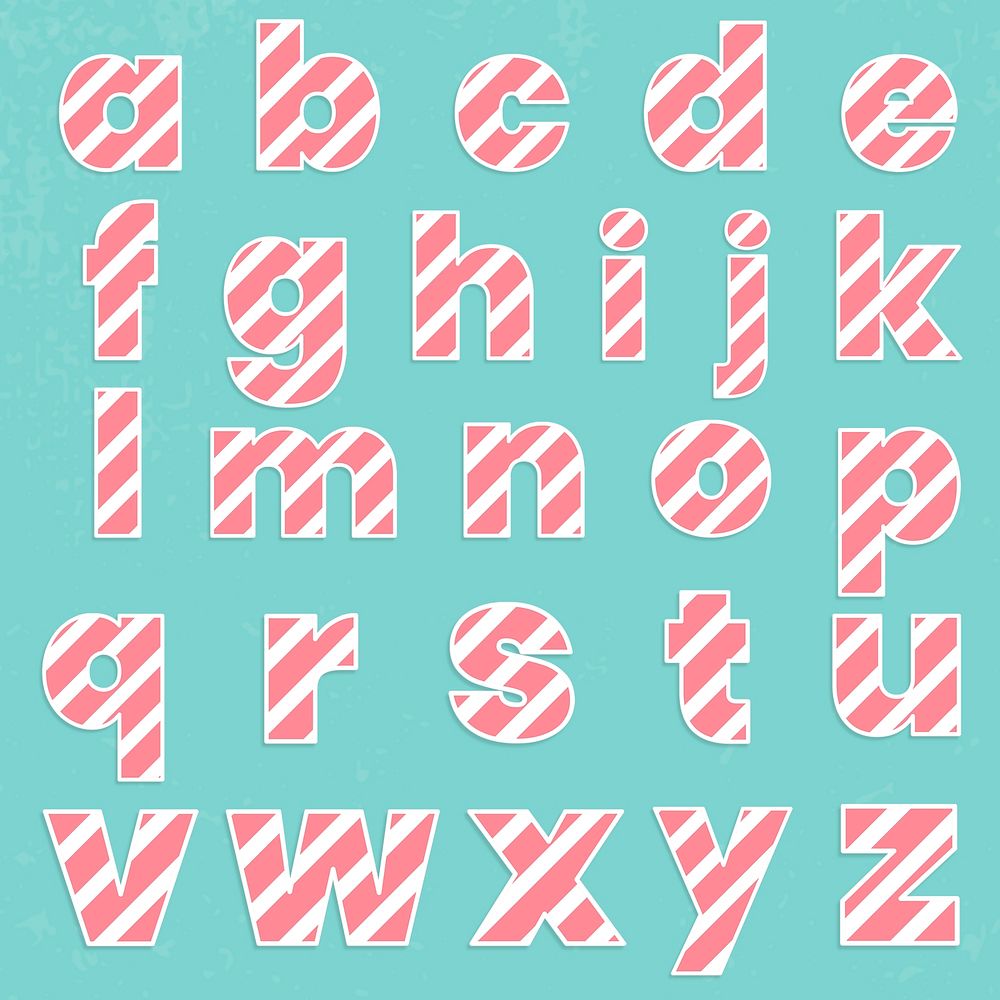 Candy cane alphabet psd striped letters A-Z on green