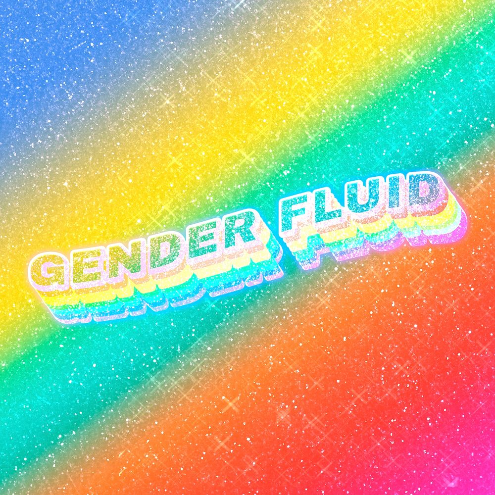 Gender fluid text 3d vintage word art glitter texture