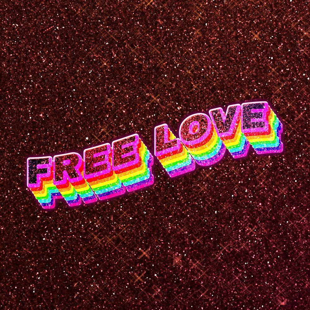 Free love text 3d vintage word art glitter texture