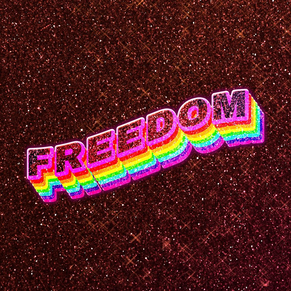Freedom text 3d vintage word art glitter texture