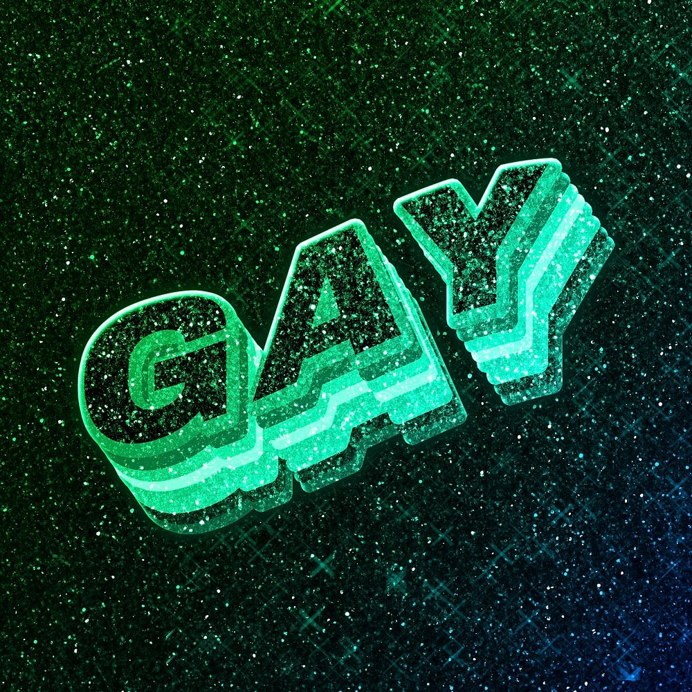 Gay word 3d vintage wavy typography illuminated green font